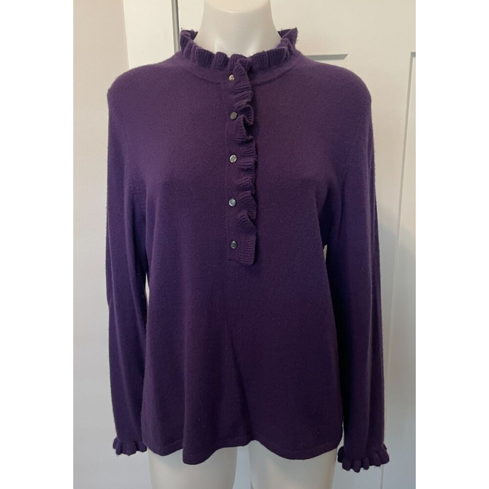 CHARTER CLUB Womens 2-Ply Cashmere SWEATER Long Sleeve PURPLE Ruffles Size L